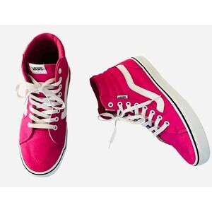 Vans High Top Sneakers Hot Pink Canvas Skate Shoes Women's Size‎ 8.5